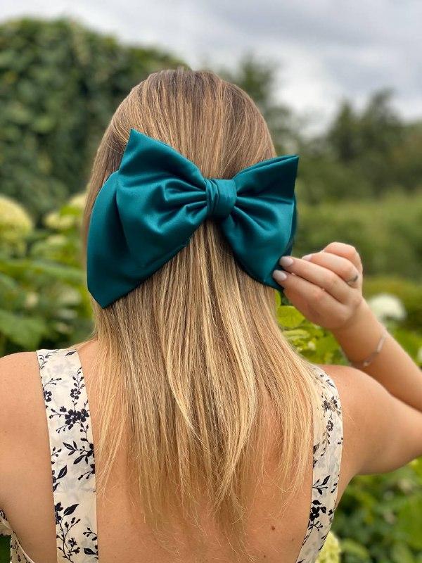 Large green luxury hair bow from My Scarf
