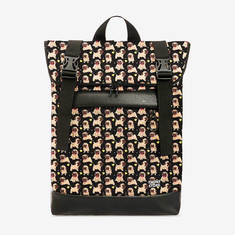 Rolltop medium backpack with pugs