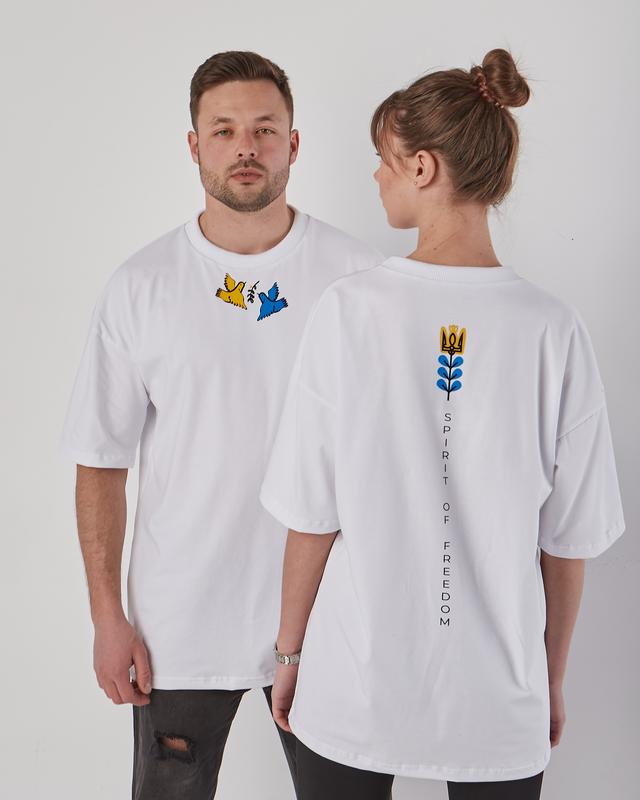 T-shirt white Birds Spirit of Freedom with Ukrainian Symbolic