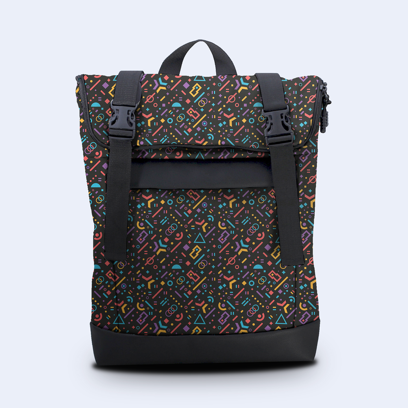 Backpack Rolltop medium black abstraction