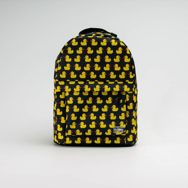 Black mini backpack with ducks