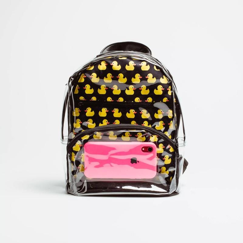 Black transparent backpack with ducks