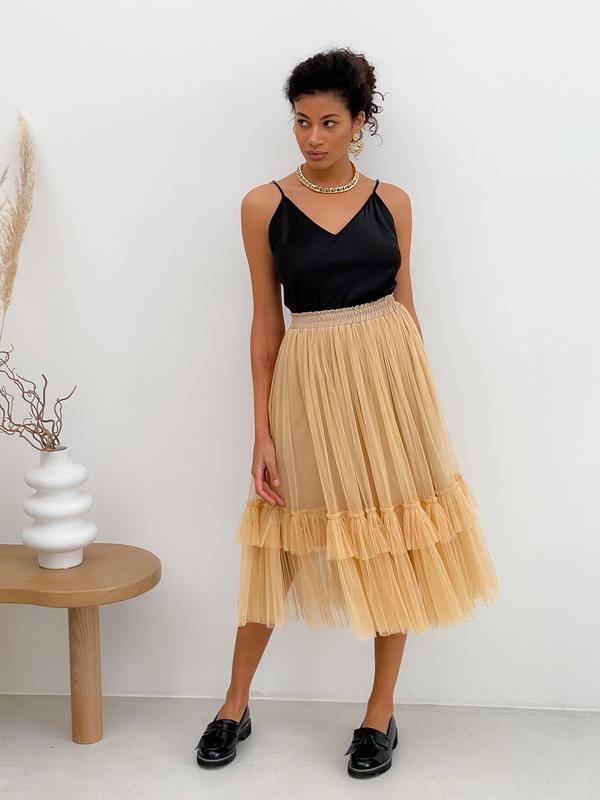Nude color Tulle skirt with ruffles AIRSKIRT