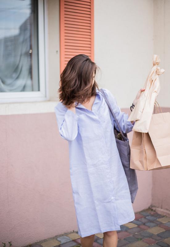 Linen shirt dress midi with rope belt 921 from GNIZDO with donate to u24