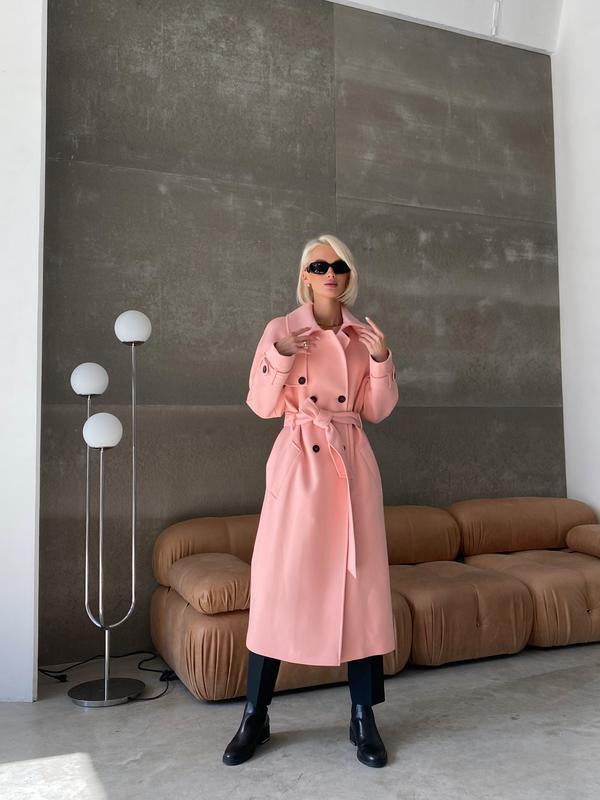 Woman wool trench coat in light pink color