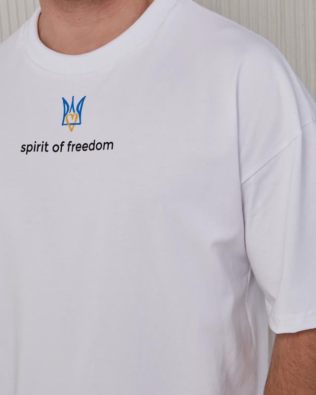 T-shirt White Men Coat of Arms  "Spirit of Freedom" with Ukrainian Symbolic