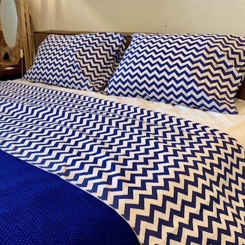 Cotton ranforce bedding set BLUE ZIGZAG single bed