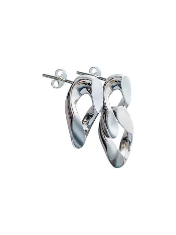 Cuban Chain Link Earrings, asymmetrical sterling silver link earrings