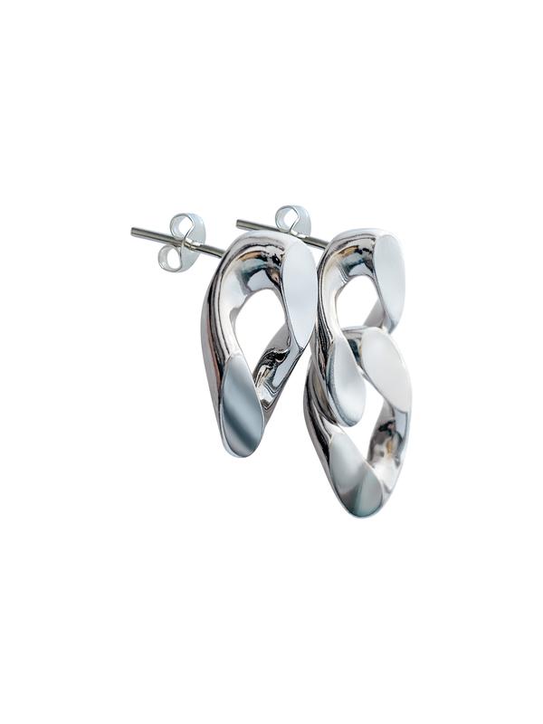 Cuban chain link earrings, asymmetrical sterling silver link earrings