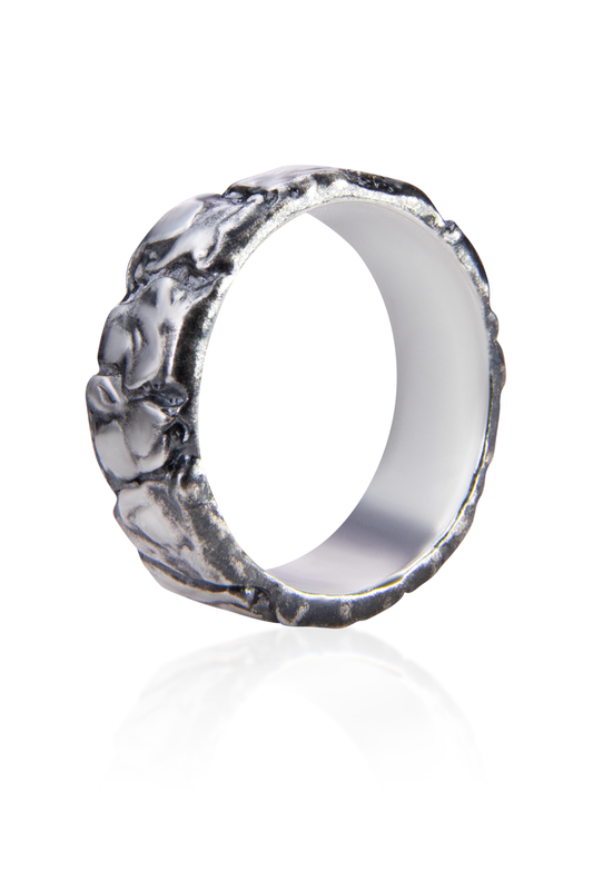 Sterling silver textured wide band ring