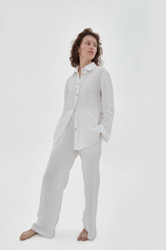 Oversized linen 2 piece set – shirt and pants "Milk"