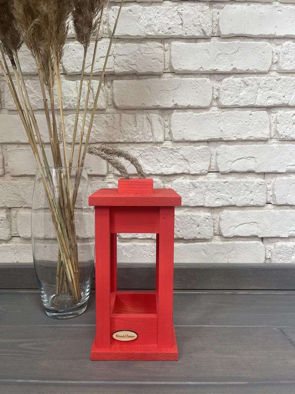 Candlestick wooden lantern red 12x12x25