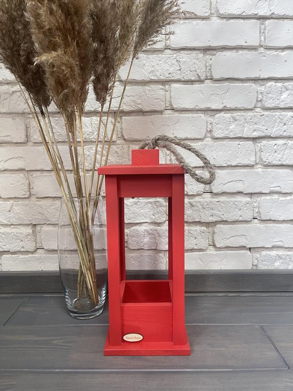 Candlestick wooden lantern red 15x15x35