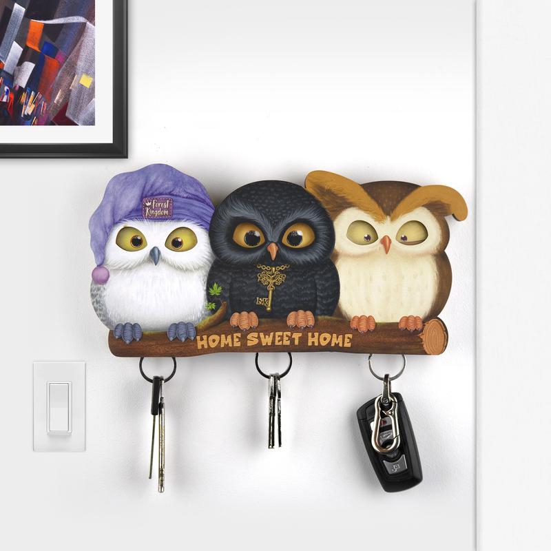 Key holder for wall "snowy, balcky & rudy" the owls (triple) 12260