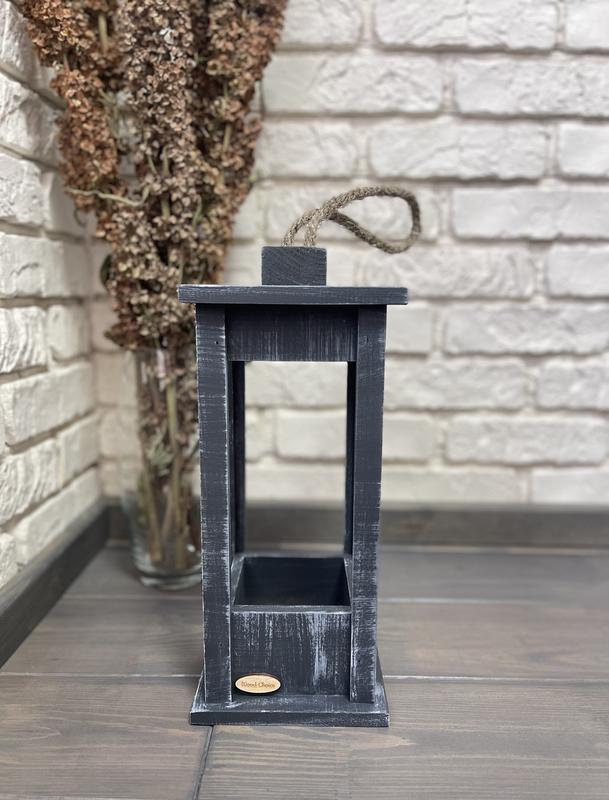 Candlestick wooden lantern gray-white 15x15x35
