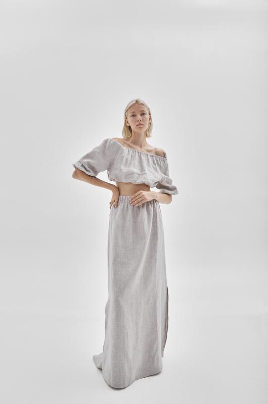 Linen suit boho style- top with a maxi skirt