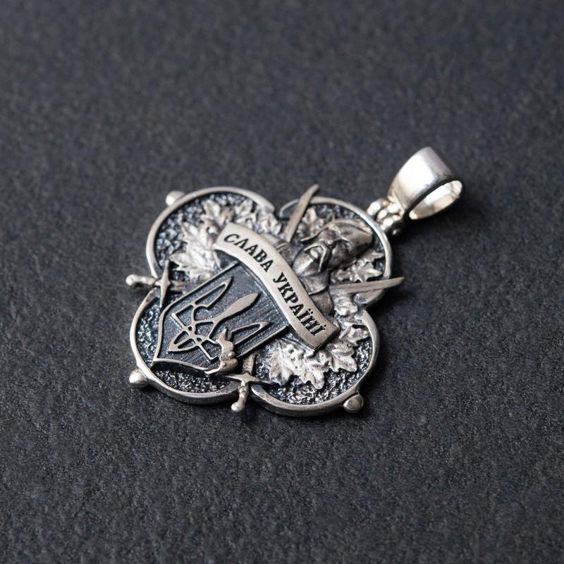 Sterlin Silver Pendant "Ukrainian Cossack. Fight, Fight, God Helps You" Individual Engraving 133137