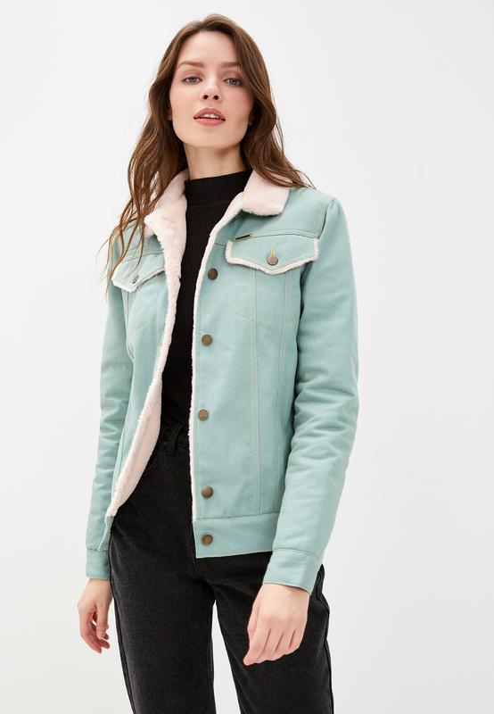 Women's denim jacket with fur DASTI Denim Urban mint