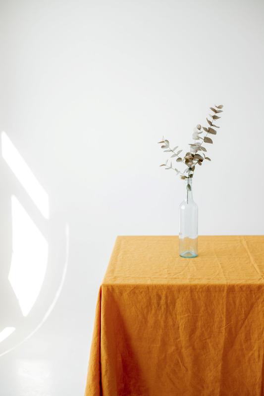 Linen tablecloth in orange color "saffron". size s 140*140 cm 421