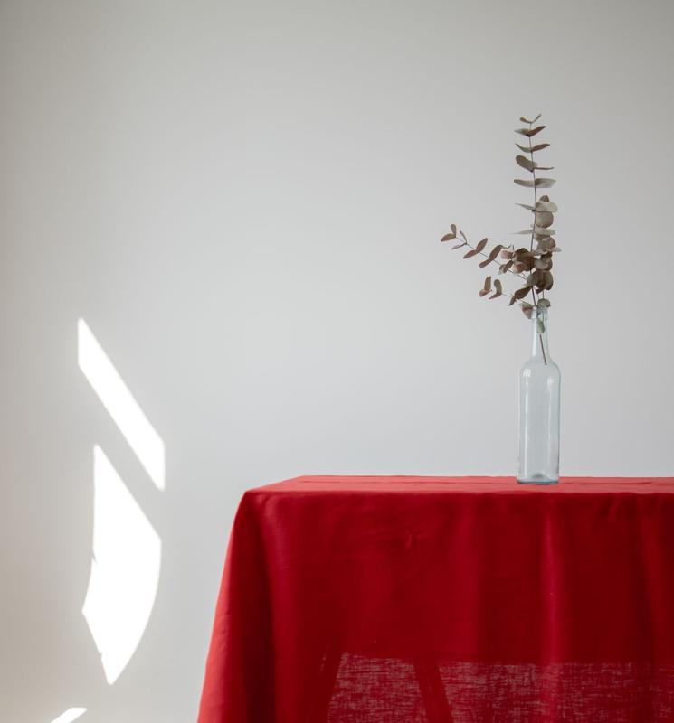 Red linen tablecloth "poppy field". size s 140 * 140 cm 425 from