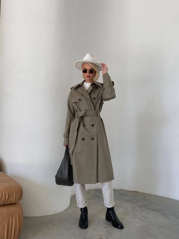 Woman olive cotton trench coat