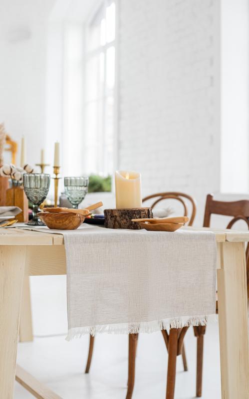 Linen table runner with fringed "Eco". Dimensions: 50*145 cm