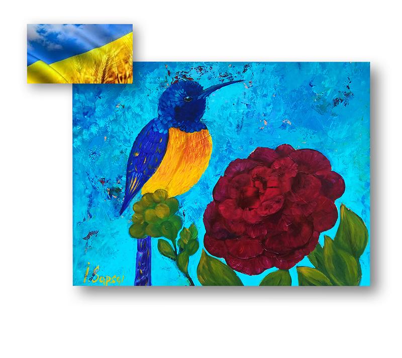 Hummingbird portrait Ukrainian art Oil paintings of birds and flower