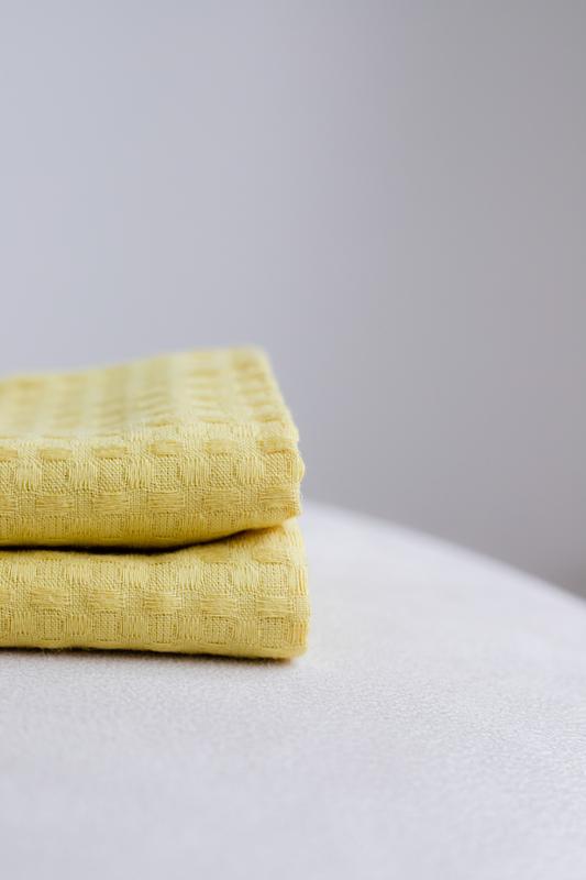 Waffle towel made of linen and cotton yellow. Size: 50*70 cm