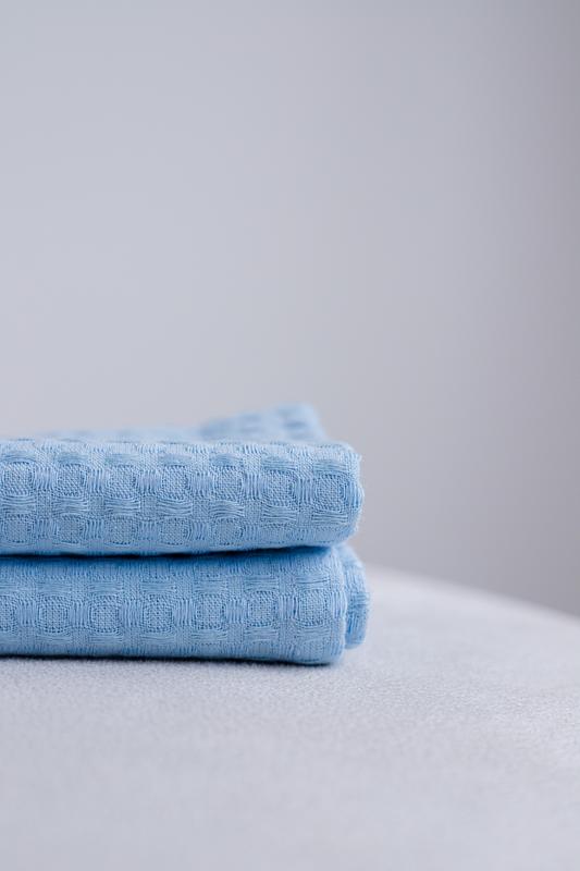 Waffle towel made of linen and cotton blue. Size: 70*100 cm