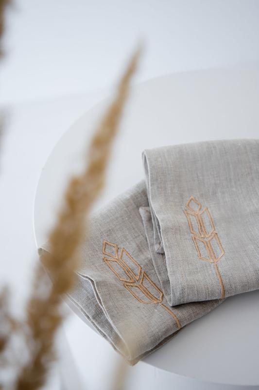 Table napkins with machine embroidery. Collection "Spikelet". 2 piece