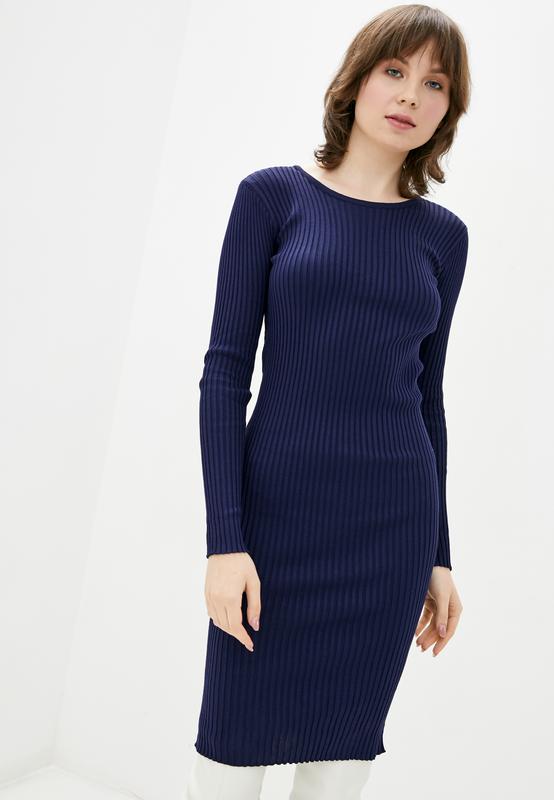 Women's knitted midi dress with sleeves DASTI Iconic dark blue
