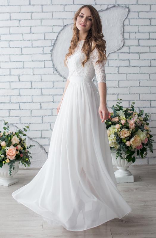 Ivory wedding dress with lace top and sleeves - 13660 from RENIE with ...