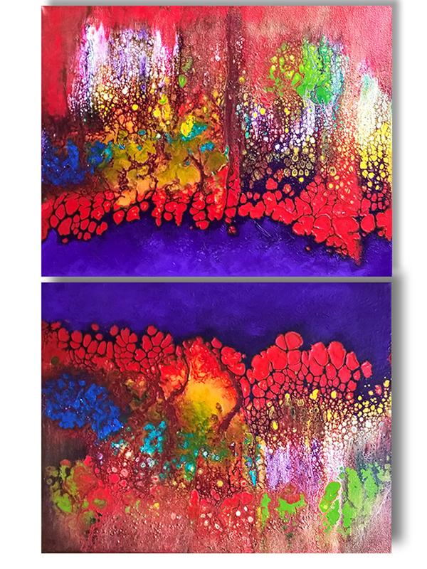Set of two abstract original art. abstract acrylic painting landscape