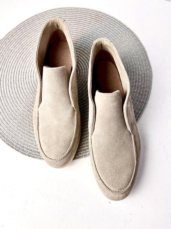 Beige suede high top loafers