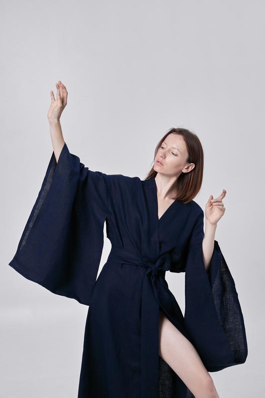 Japanese style linen kimono dress "milky way"