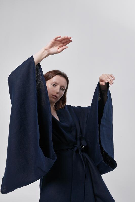 Japanese style linen kimono dress "milky way"