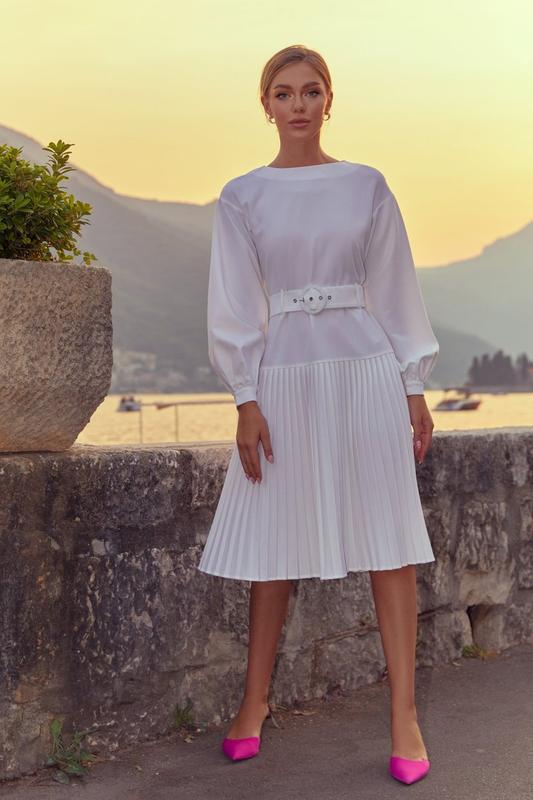 WHITE PLEATED DRESS GEPUR