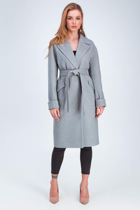 Oversized demi-season wool coat with belt demi gray - 13863 from Emass ...