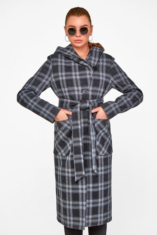 Demi-season long woolen coat with a hood Jeta black