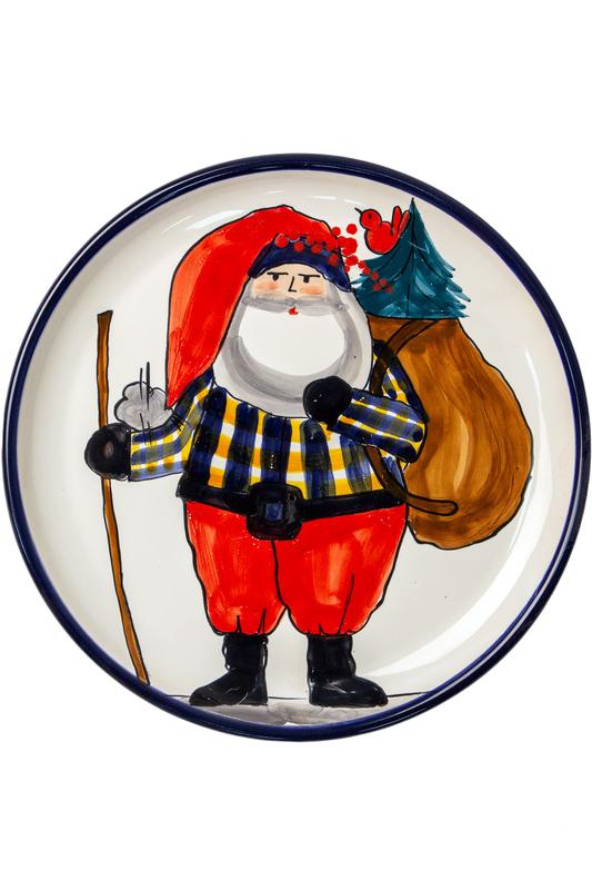 Christmas handmade ceramic plate Santa with a bag of gifts New Year 2023