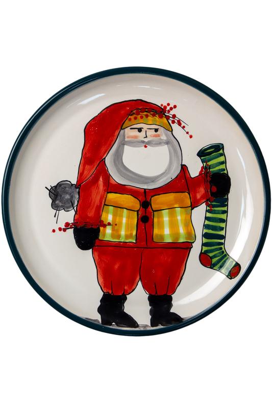 Christmas handmade ceramic plate Santa with Christmas Socks New Year 2023