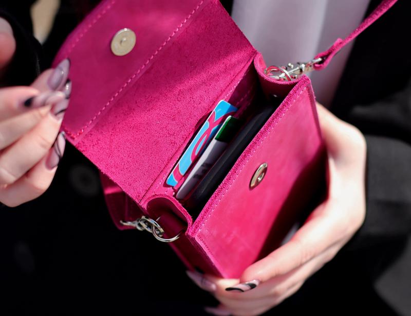 Womens small leather shoulder bag for iphone 14/ pink elegant bag/ 1002 -  5312 from Strutinski-Leather with donate to u24