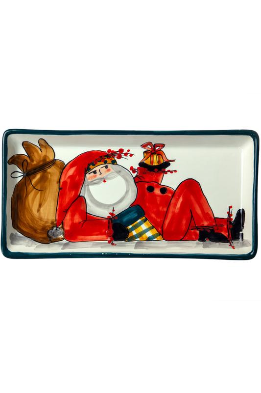 Christmas handmade ceramic Rectangular dish Santa With a Bag of Gifts New Year 2023