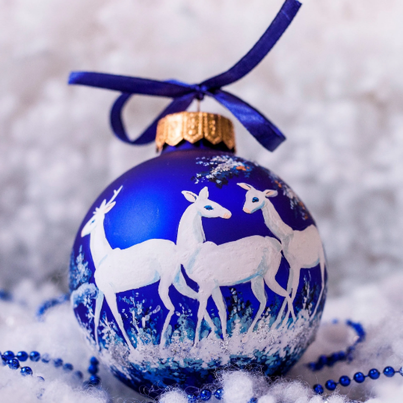 Deer Christmas Ornament Hand Painted Winter Forest Bauble