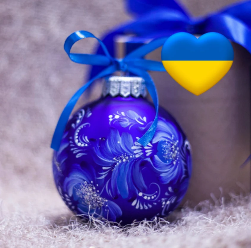 Blue Floral Hand Painted Ukrainian Christmas Ornament