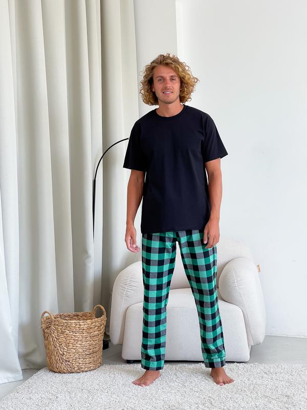 Men's pajama set COZY (pants + T-shirt) green/black