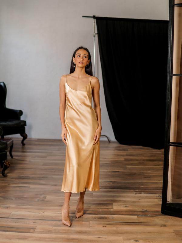 Natural silk slip dress GOLD