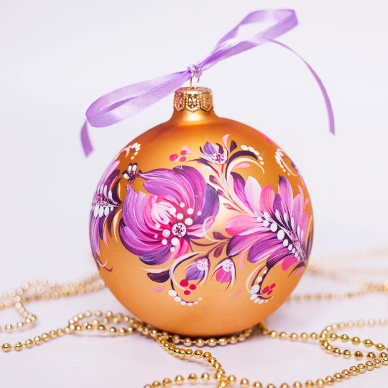 Ukrainian Art Christmas Tree Ornament - Gold and Purple