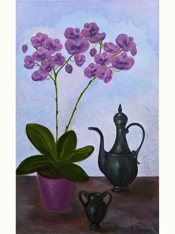 Orchid oil paintings. still life with orchids flowers. orchid flower