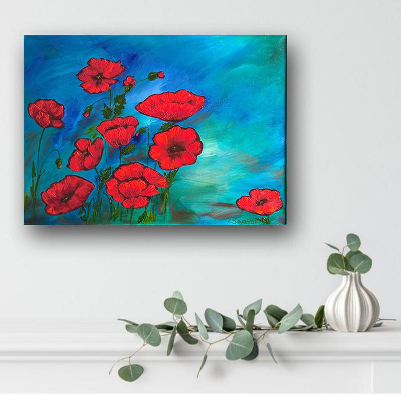 poppy flower field painting